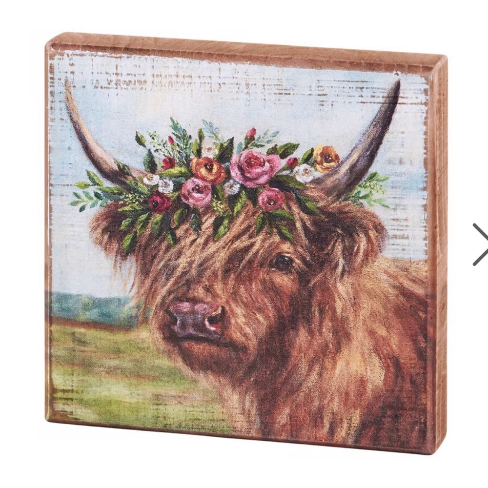 Primitives by Kathy Highland Cow with Floral Crown Wall Art